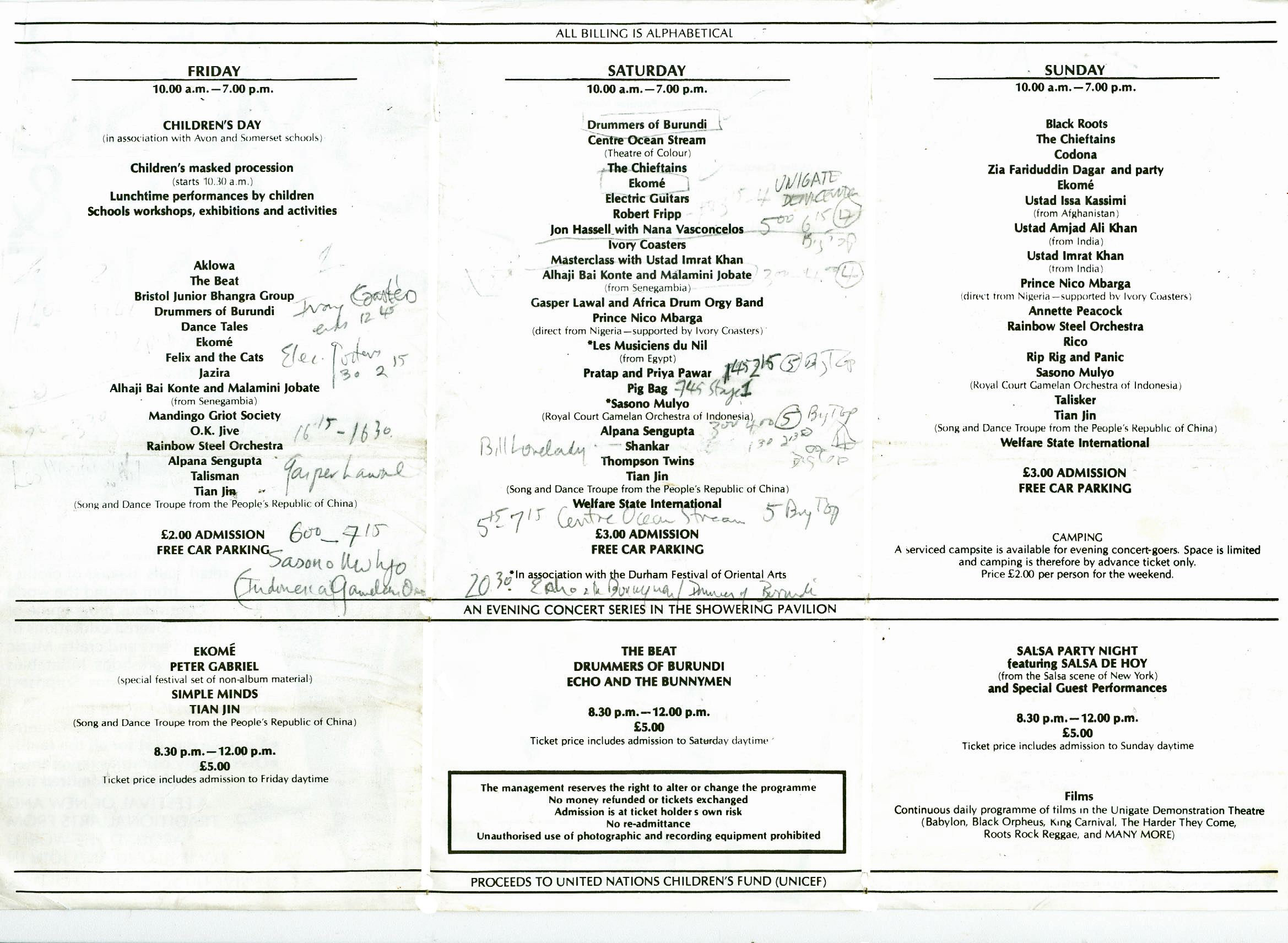 W.O.M.A.D 1982 programme