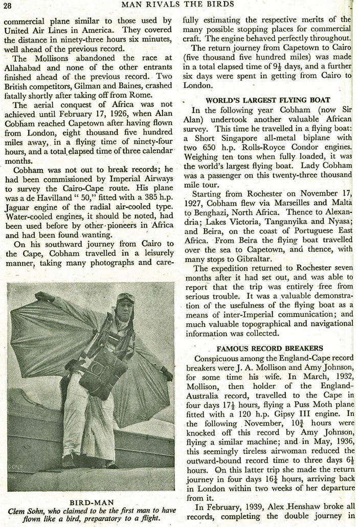 Bird-man, flying boat etc.